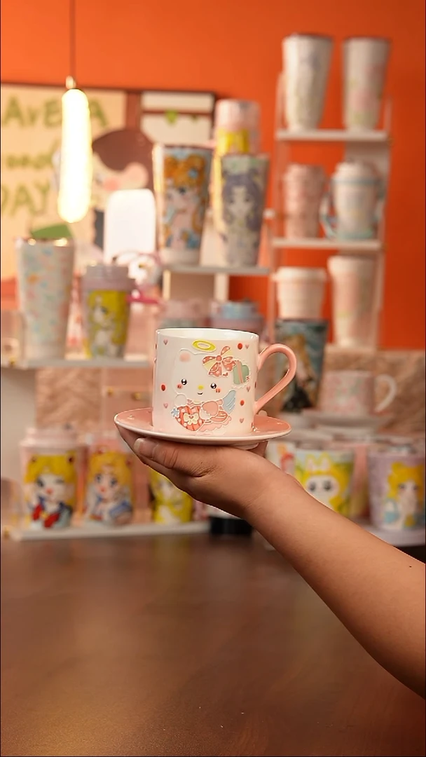 景德镇手工手绘文创陶瓷杯（马克杯+底托）