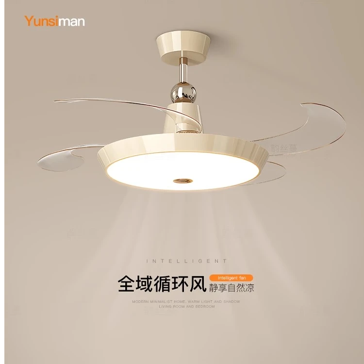 奶油风隐形风扇灯创意餐厅灯led吸顶灯主卧室吊扇灯客厅房间灯具