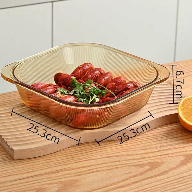 方形竖纹烤盘透明高硼硅耐热玻璃微波炉烤箱家用烤蛋糕单款2400ml