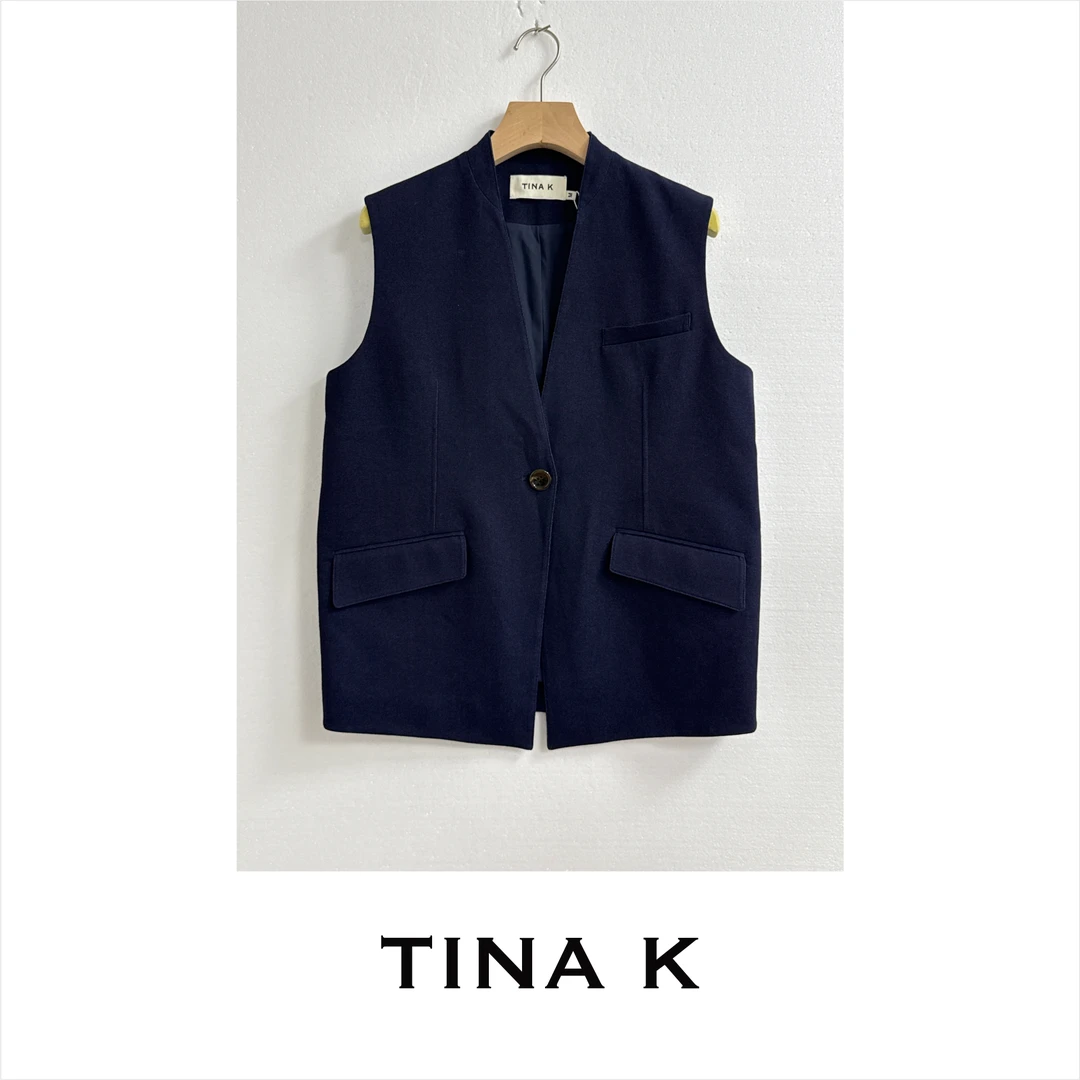 TinaK短款简约风宽松型欧美风马夹长款休闲复古风马甲MJ125325