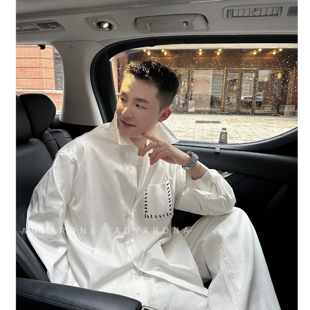 【素系列·吉士】秋季极简设计感针织口袋宽松时尚男士百搭长袖衬衫