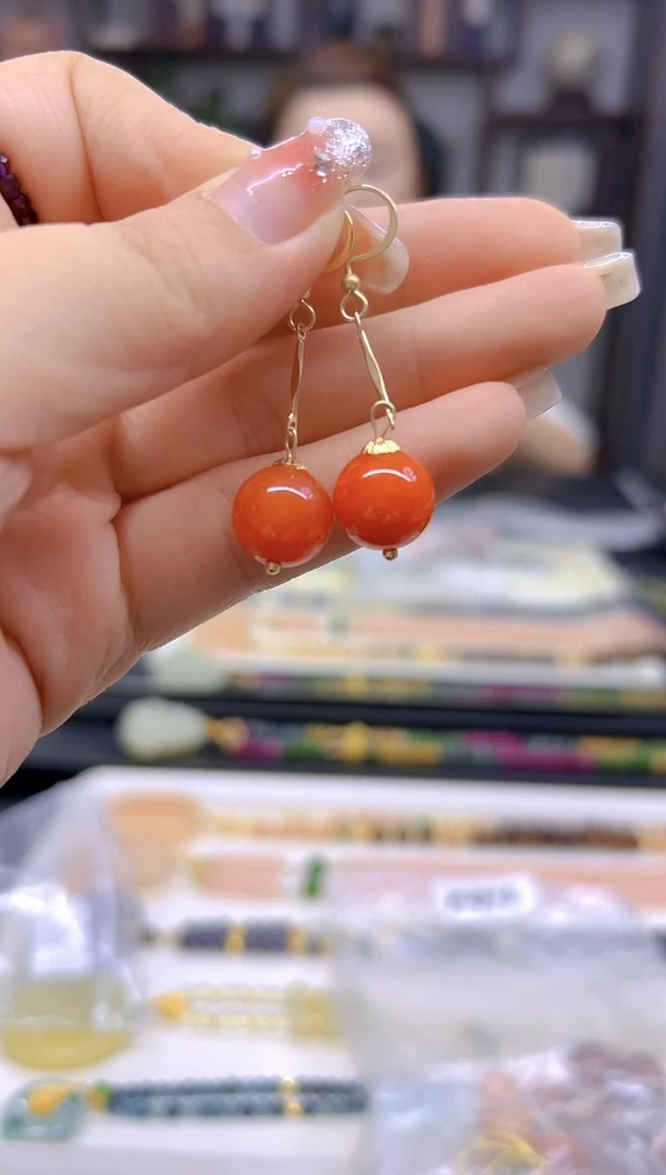 翡翠14K金镶嵌耳饰DIY款E565