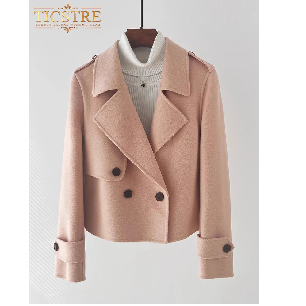 TICSTRE双面羊绒大衣女短款秋冬新款设计感羊毛小个子西装短外套