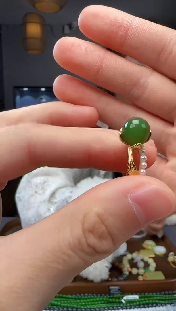 和田玉戒指银S925镶嵌1