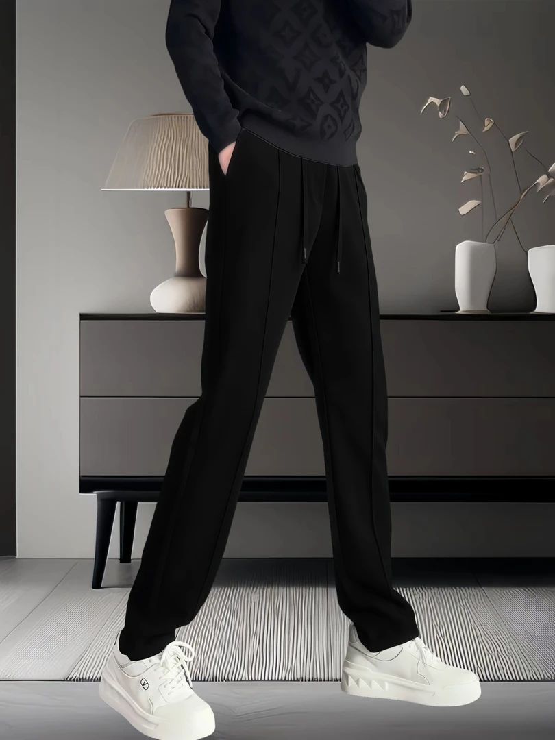 春夏新款男士立体裁剪舒适速干免烫抗皱弹力高腰裤直筒休闲冰丝裤