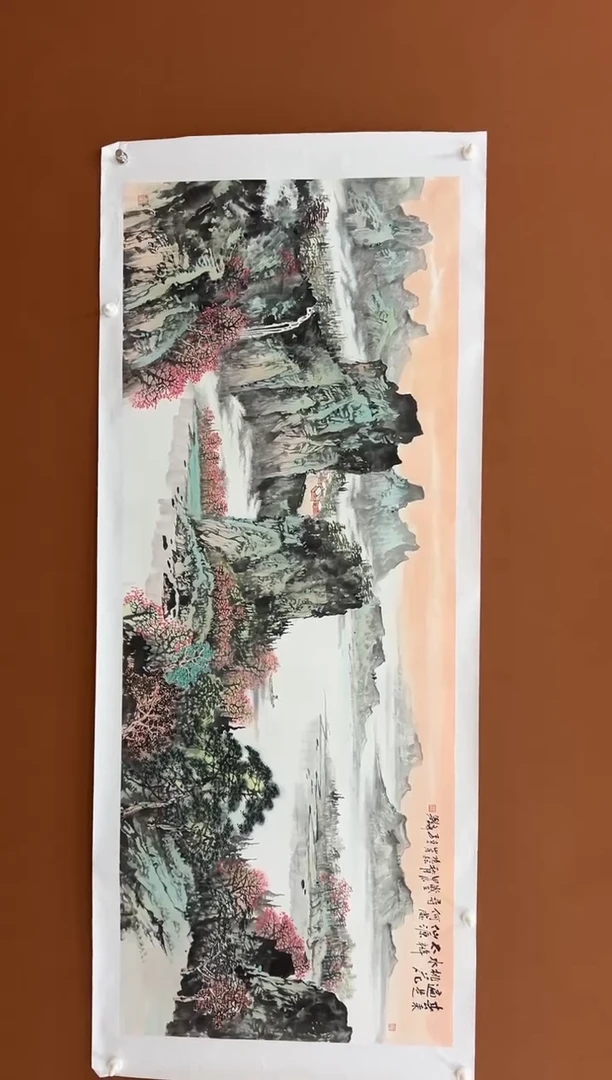 国画李文峰小六横幅浅降青绿