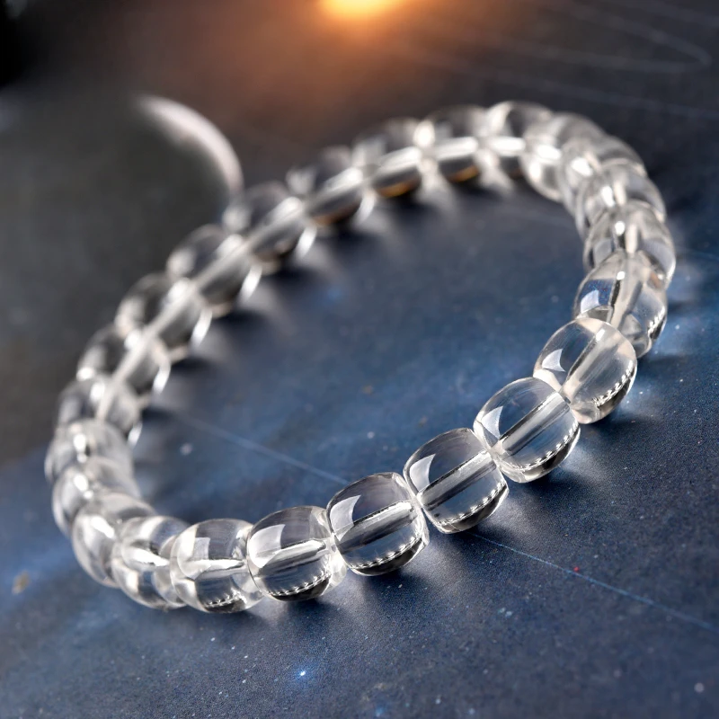 收藏级天然白水晶手链冰种白水晶直切老型珠透明珠子散珠手串男女