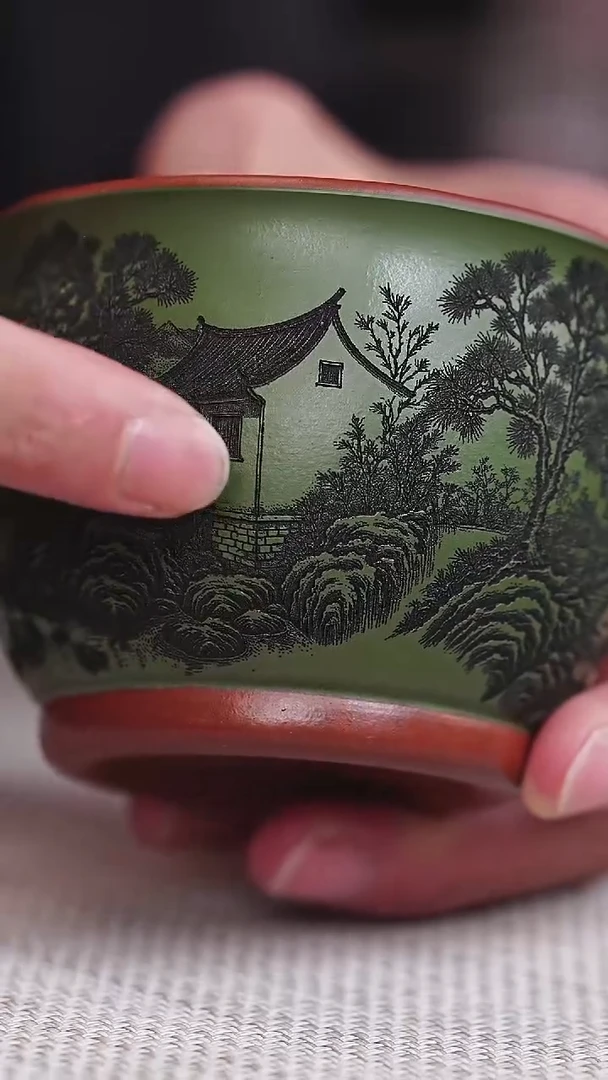 茶杯紫砂宜兴紫砂 底槽清绿泥粉浆 高传琳 200cc