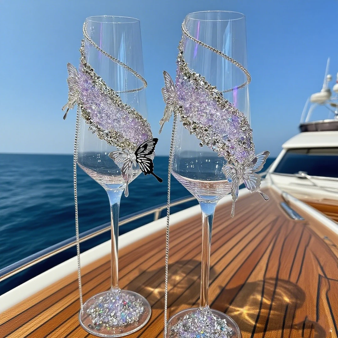 创意小众自制碎钻香槟杯diy敬酒杯diy手工材料包结婚订婚装饰礼物