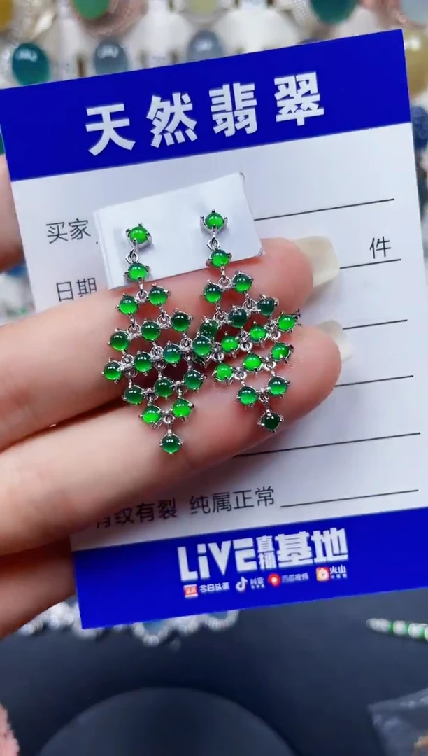 银S925镶嵌翡翠耳饰224