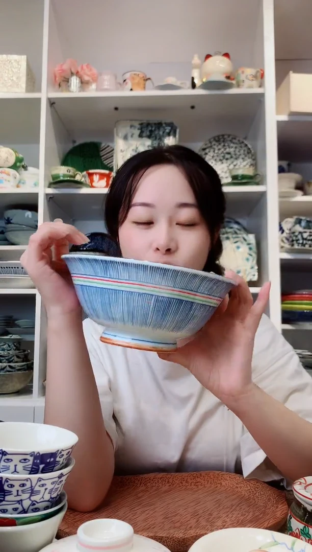 陶瓷【微瑕】彩虹线十草拉面碗19cm