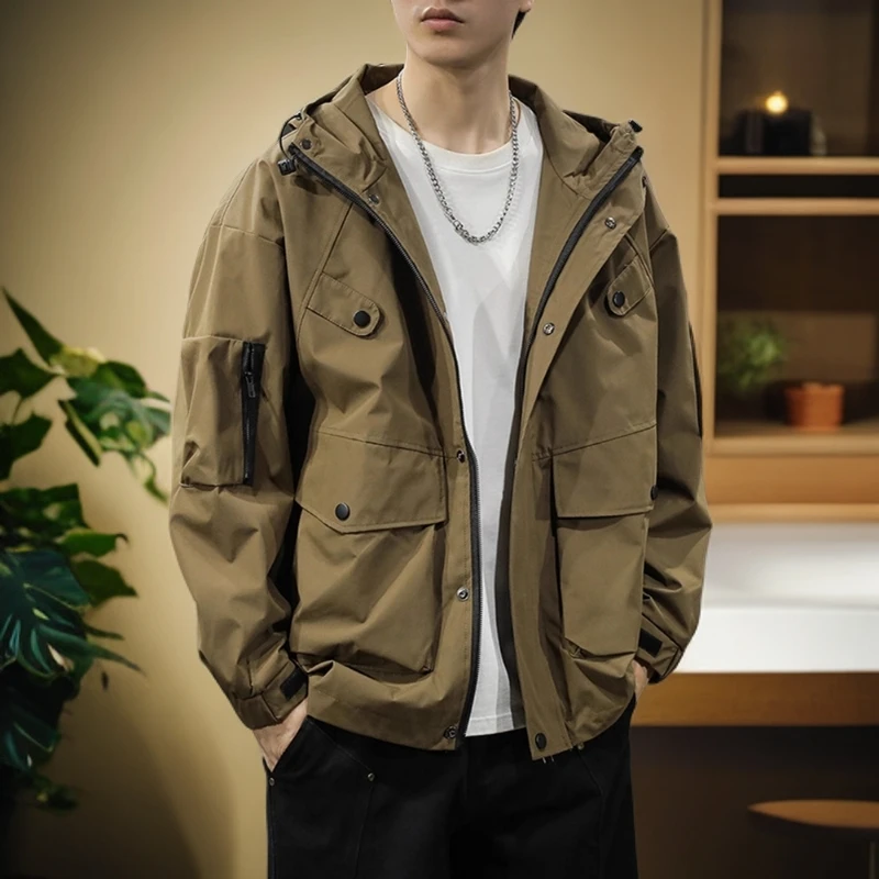 DIIIVERGOM休闲夹克连帽美式休闲风秋季免烫夹克防风大码男装