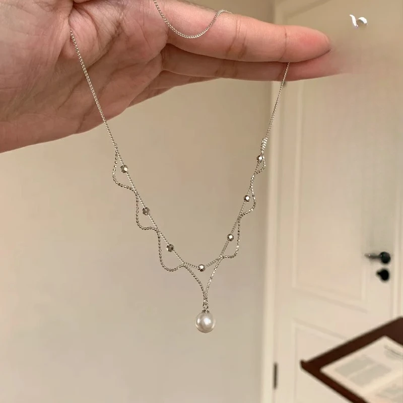 铜合金项链 法式清冷少女感蕾丝项链女小众气质公主高级裙子耳饰