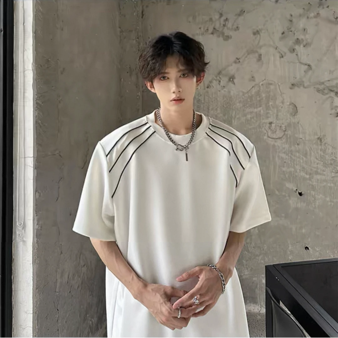 美式潮牌短袖T恤男2025新款潮流重磅纯棉设计感百搭圆领白色上衣