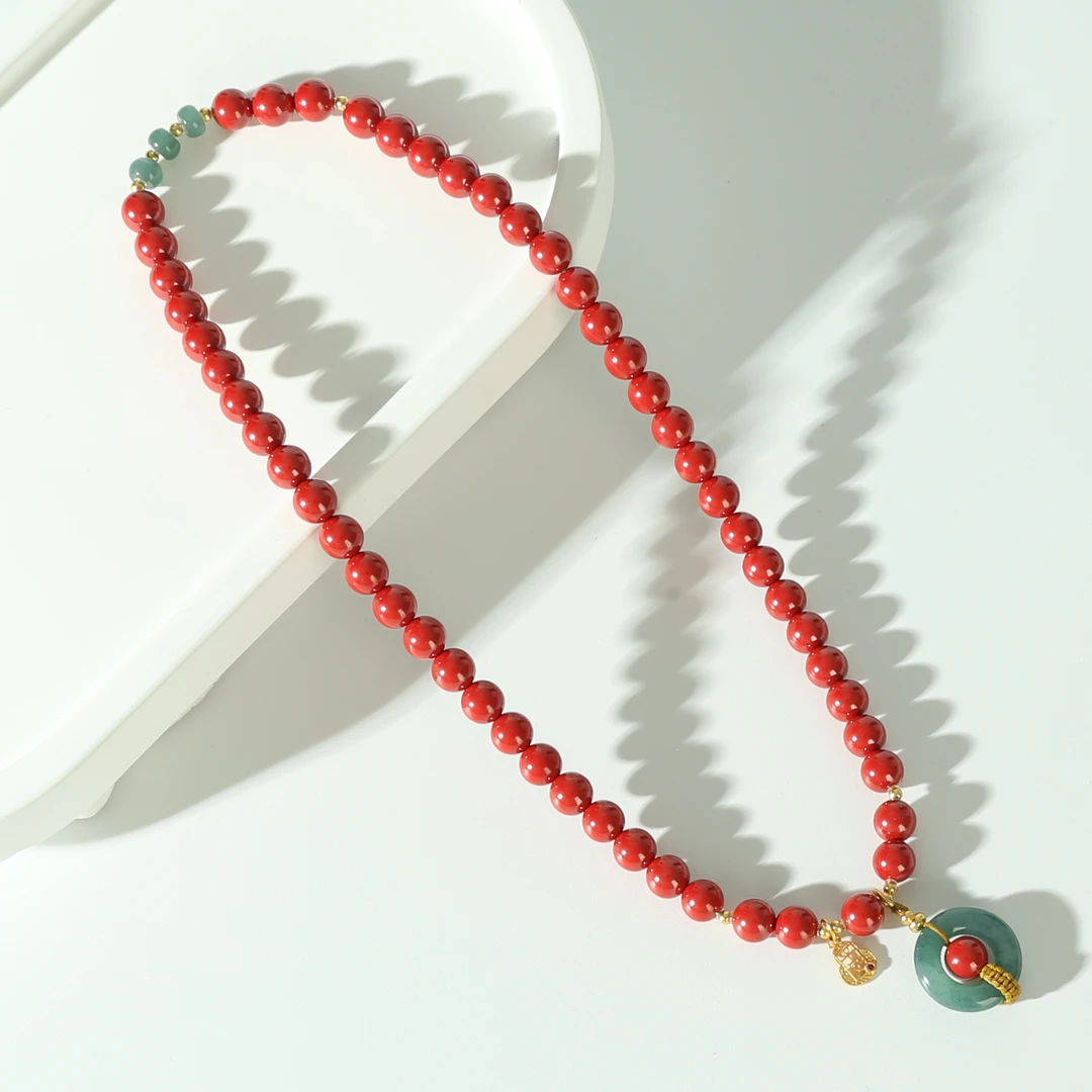 含辰砂工艺品【怀古】朱砂6mm帝王砂蓝水翡翠平安扣双圈手串