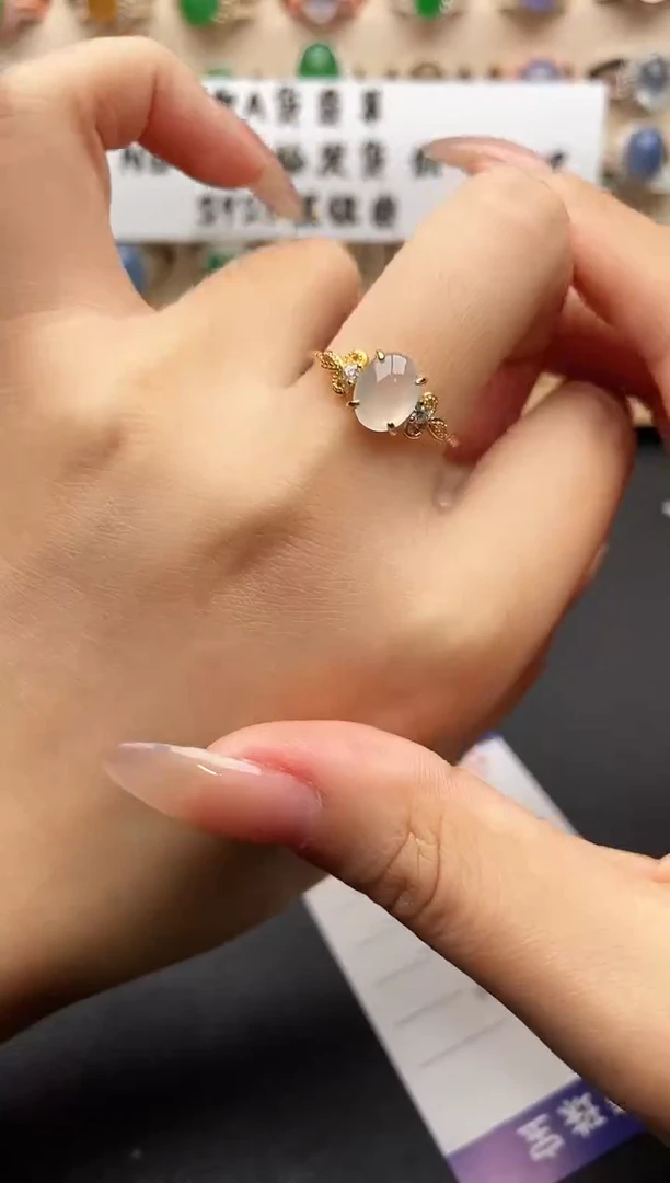 银S925镶嵌戒指翡翠一物一证一礼盒