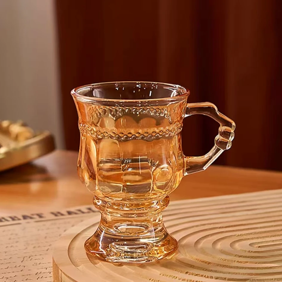 复古琥珀色玻璃杯欧式琥珀色白酒杯子英式下午茶杯
