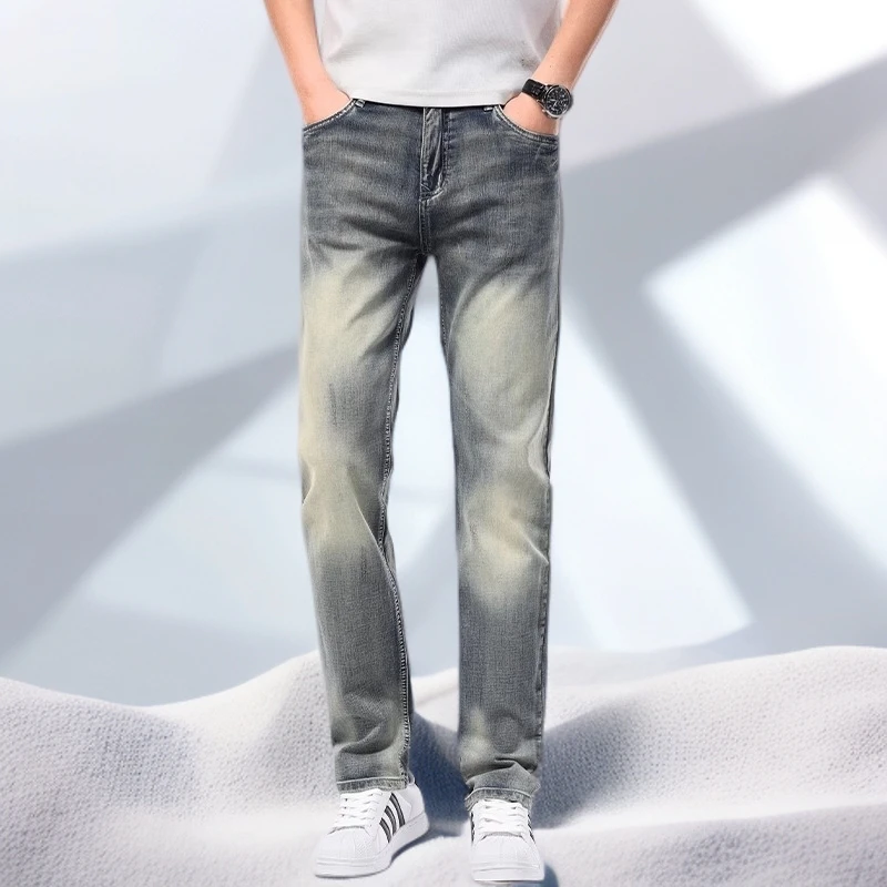 宾斯洛特时尚新款复古蓝牛仔裤男直筒修身休闲长裤夏薄款水洗裤子