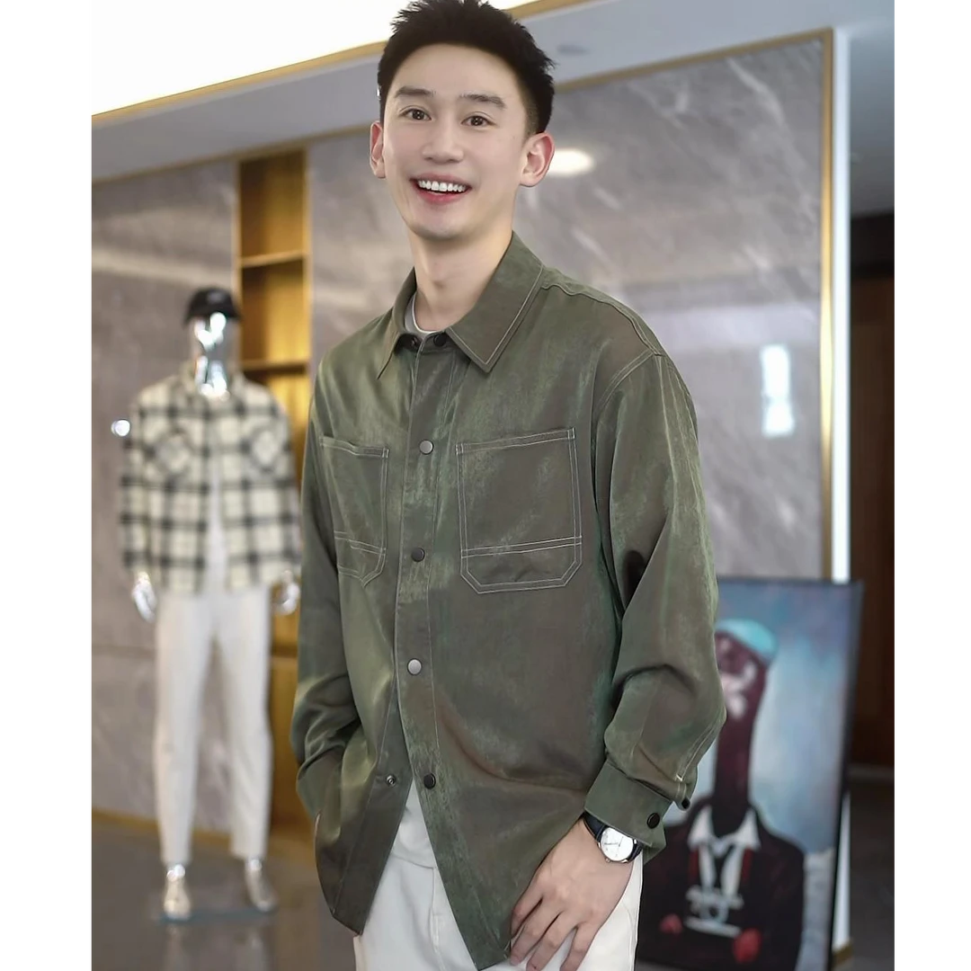 夏款超薄顺滑丝光长袖衬衫冰感凉爽不易起皱813