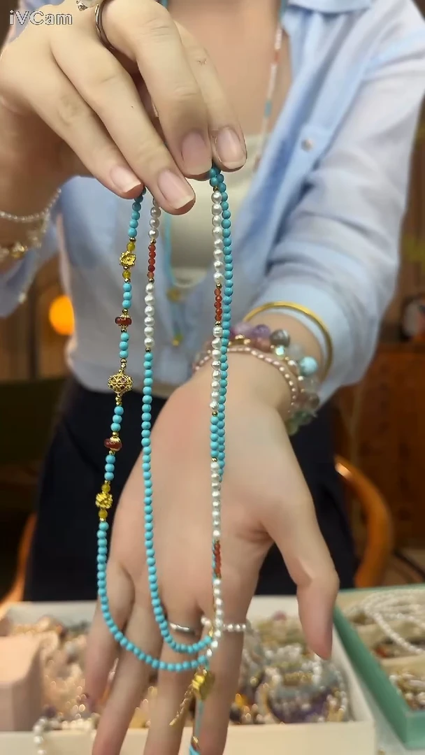 淡水珍珠合金毛衣链绿松珍珠毛衣链