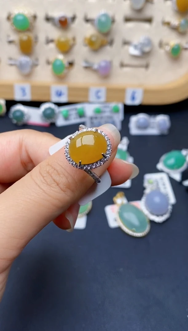 银S925镶嵌戒指翡翠0345