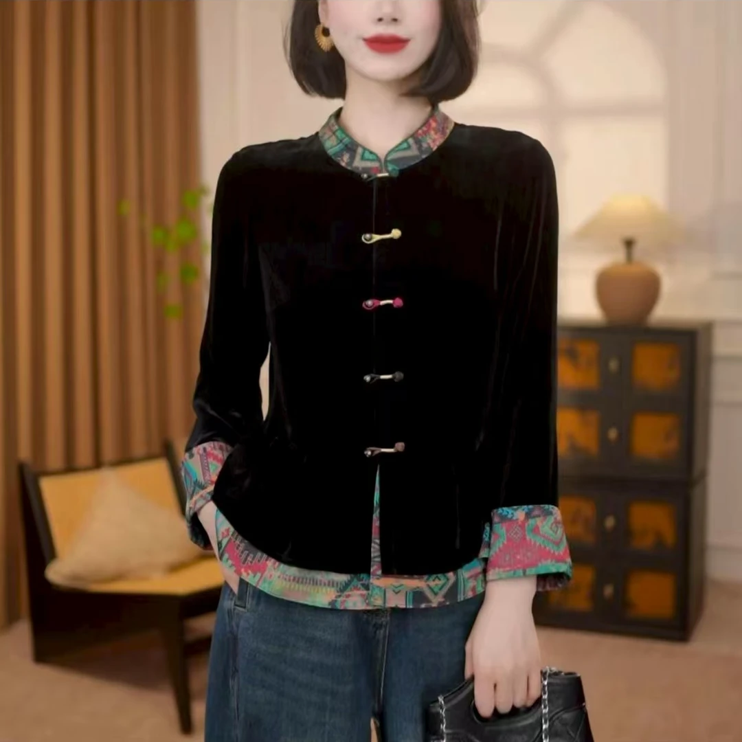 （小曼推荐）2367*新款时尚国风复古丝绒上衣开衫