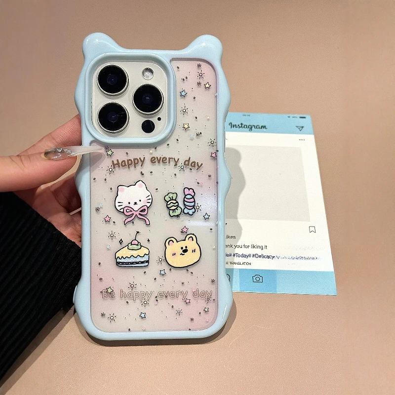 日韩可爱蛋糕猫咪小熊适用iphone/华为手机壳苹果简约创意新款ins