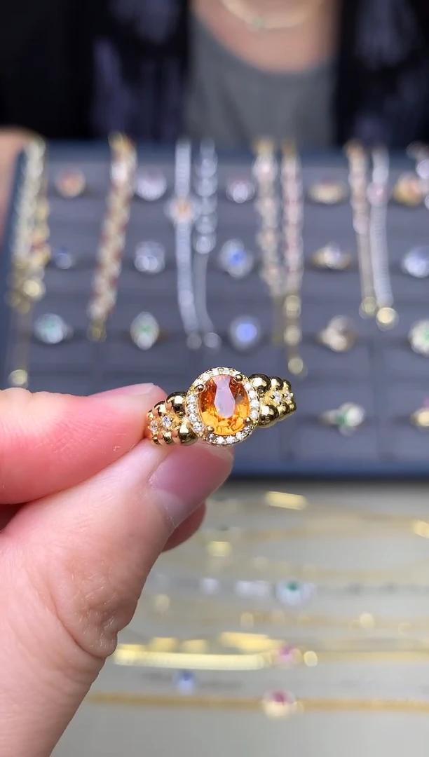 银S925镶嵌戒指石榴石（芬达石）戒指