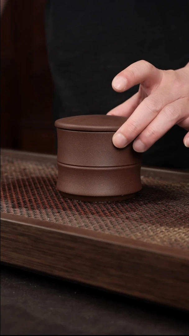 茶杯紫砂紫泥竹节茶叶罐