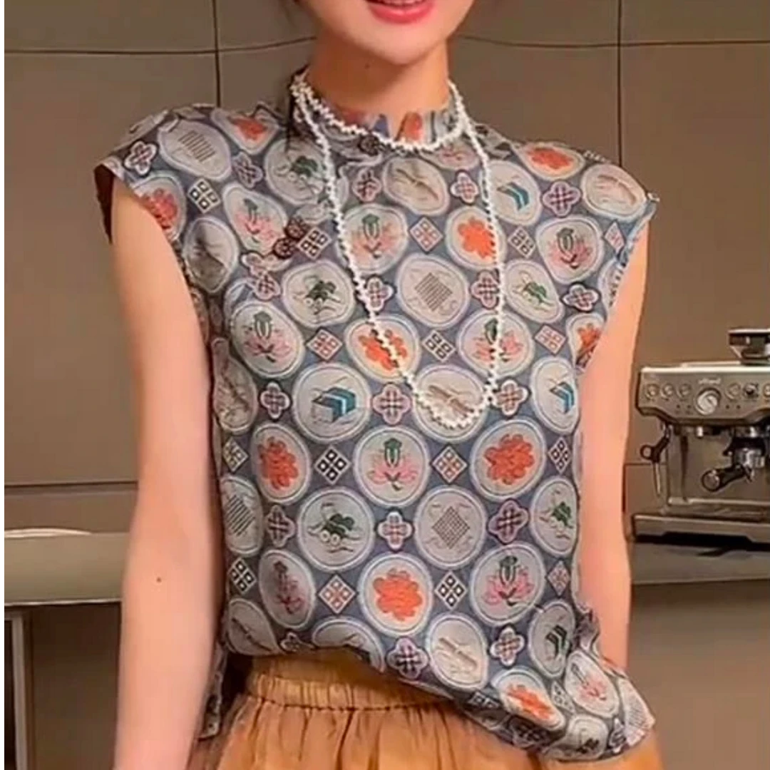 文房四宝 香云重缎新中式国风复古文艺女款显瘦百搭小飞袖T恤812