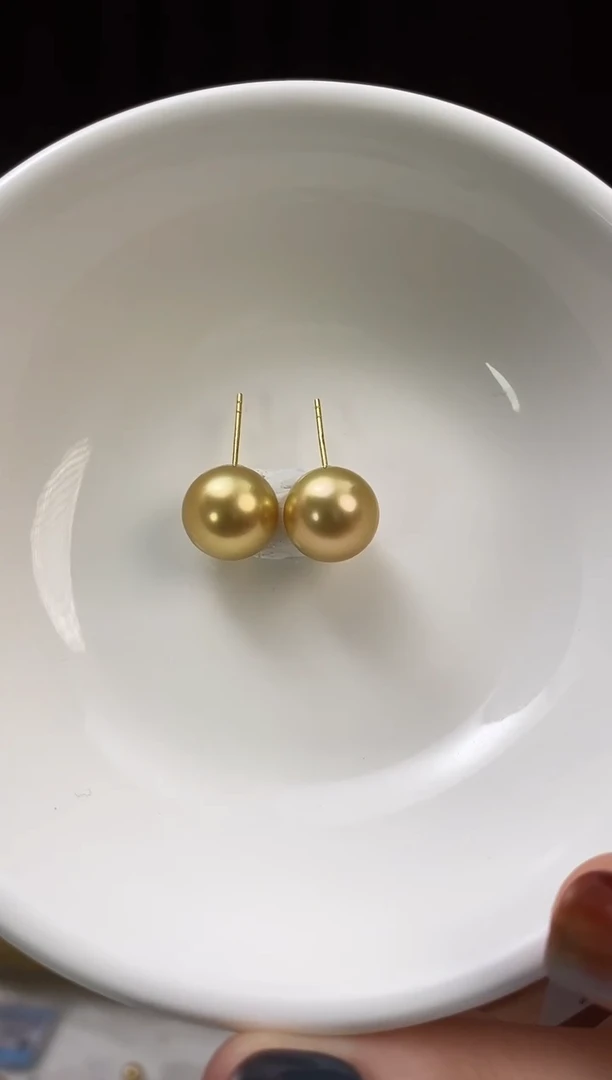 18K金镶嵌耳饰海水珍珠11-12南洋金珍珠耳饰