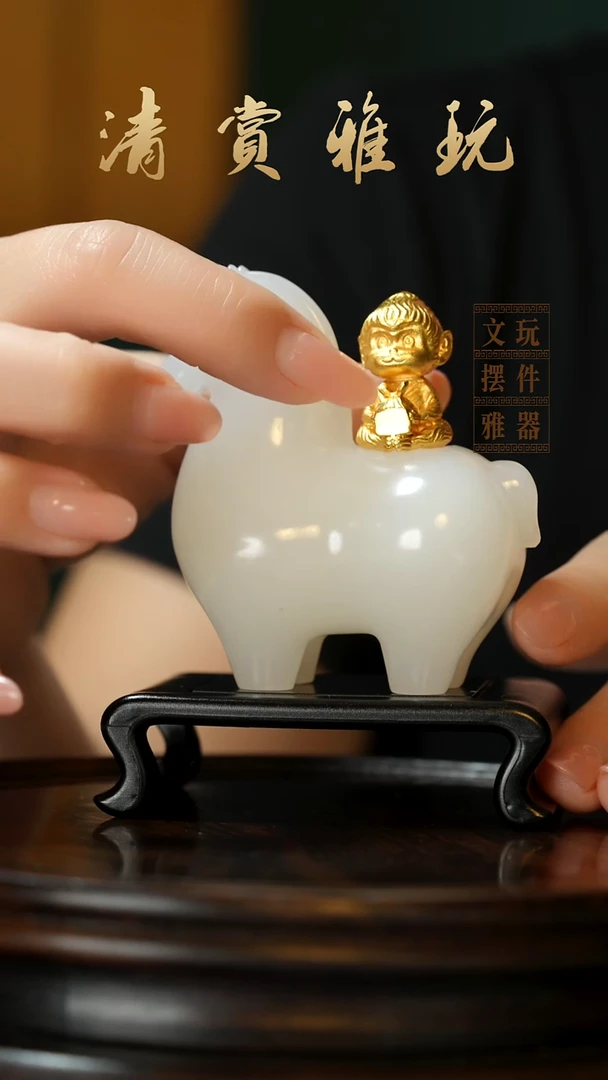 玉《马上封侯》手把件摆件