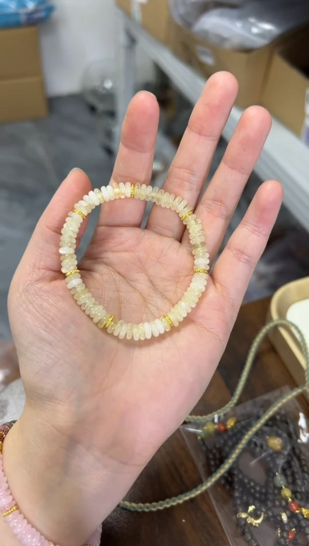 水晶手链未镶嵌柠檬黄水晶精工蝶珠款手链[2417]