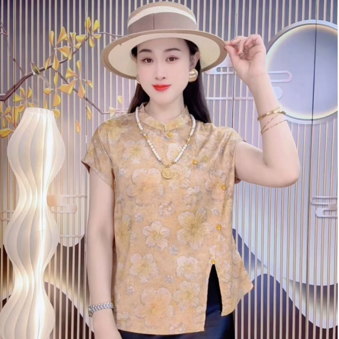 2025时尚经典新中式钉珠盘扣设计国风上衣小衫宽松版中国风