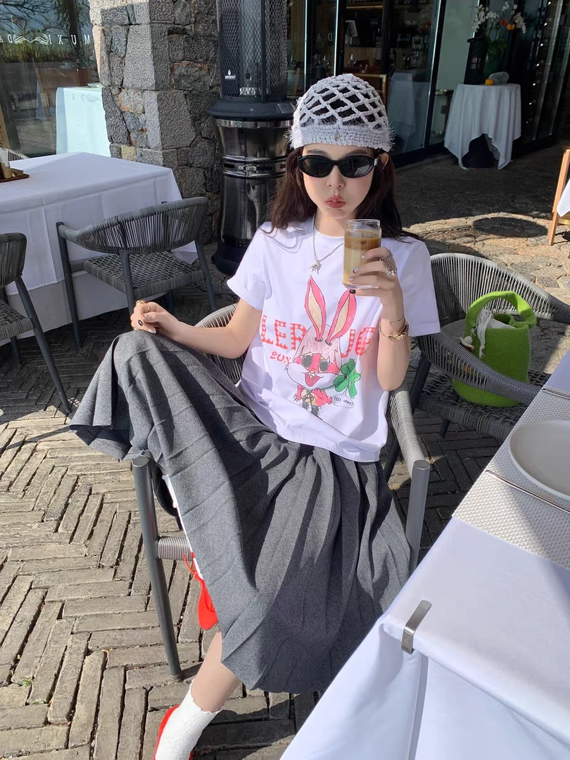 le rouge周美美【3号晚8点新品】趣味印花休闲圆领正肩短袖T恤