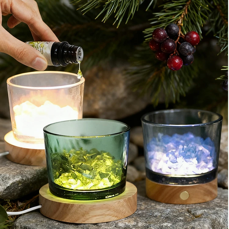 无火香薰石扩香石玻璃容器空瓶高级感御守盐聚宝盆消磁石干花摆件