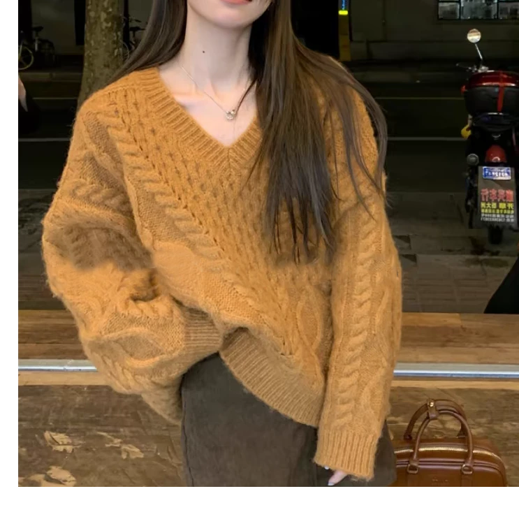 【3066】老板娘推荐韩系百搭纯色显瘦V领毛衣