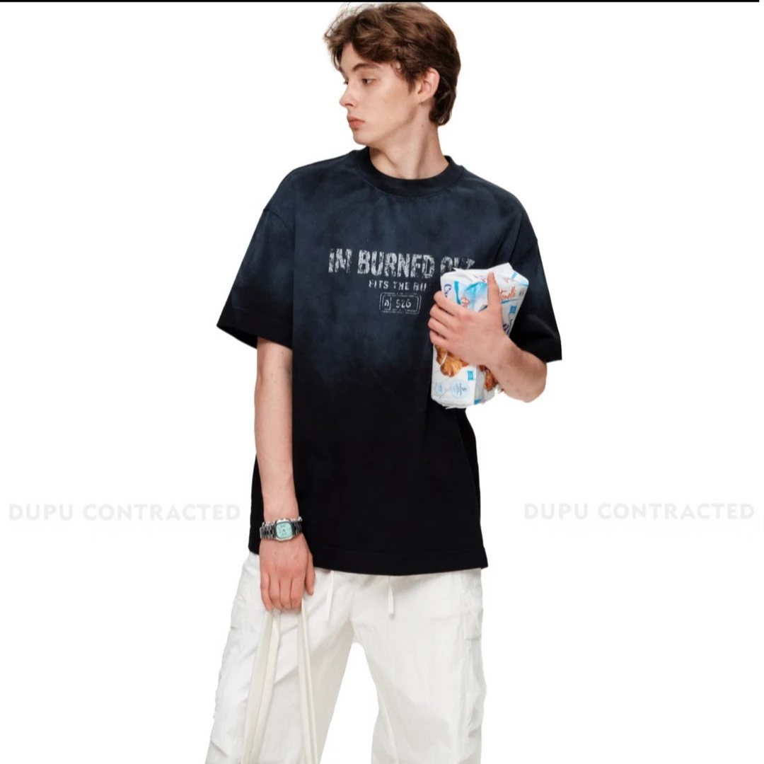 夏季常规圆领做旧T恤男装半袖上衣潮流复古美式44187