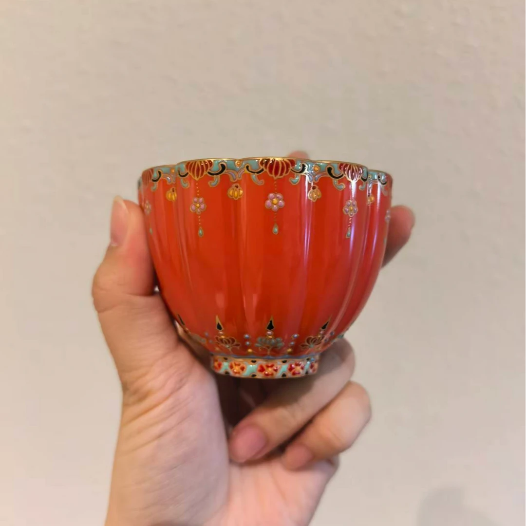 橙珐琅描金葵口杯HJSF0130