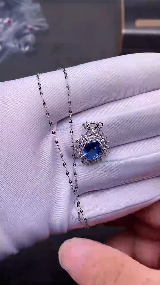 【闪购商品】海蓝宝石颈饰银S925镶嵌........