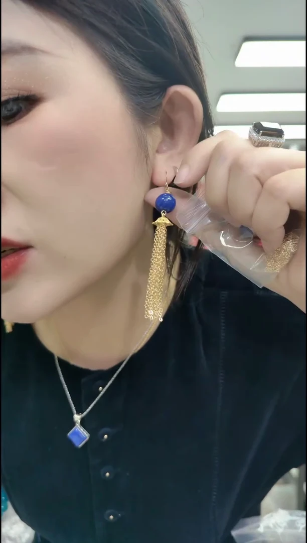 【闪购商品】青金石合金耳饰1456青金石流苏