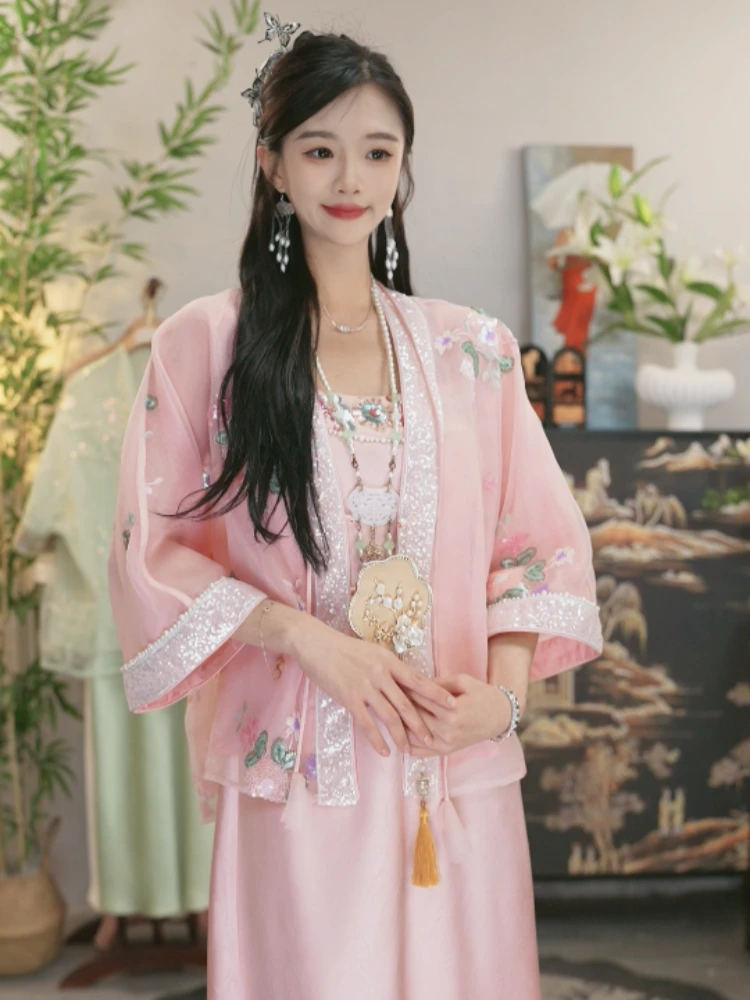 夏维莲2025春季新款中国风古风飘逸日常樱粉仙气套装（6713+6643）