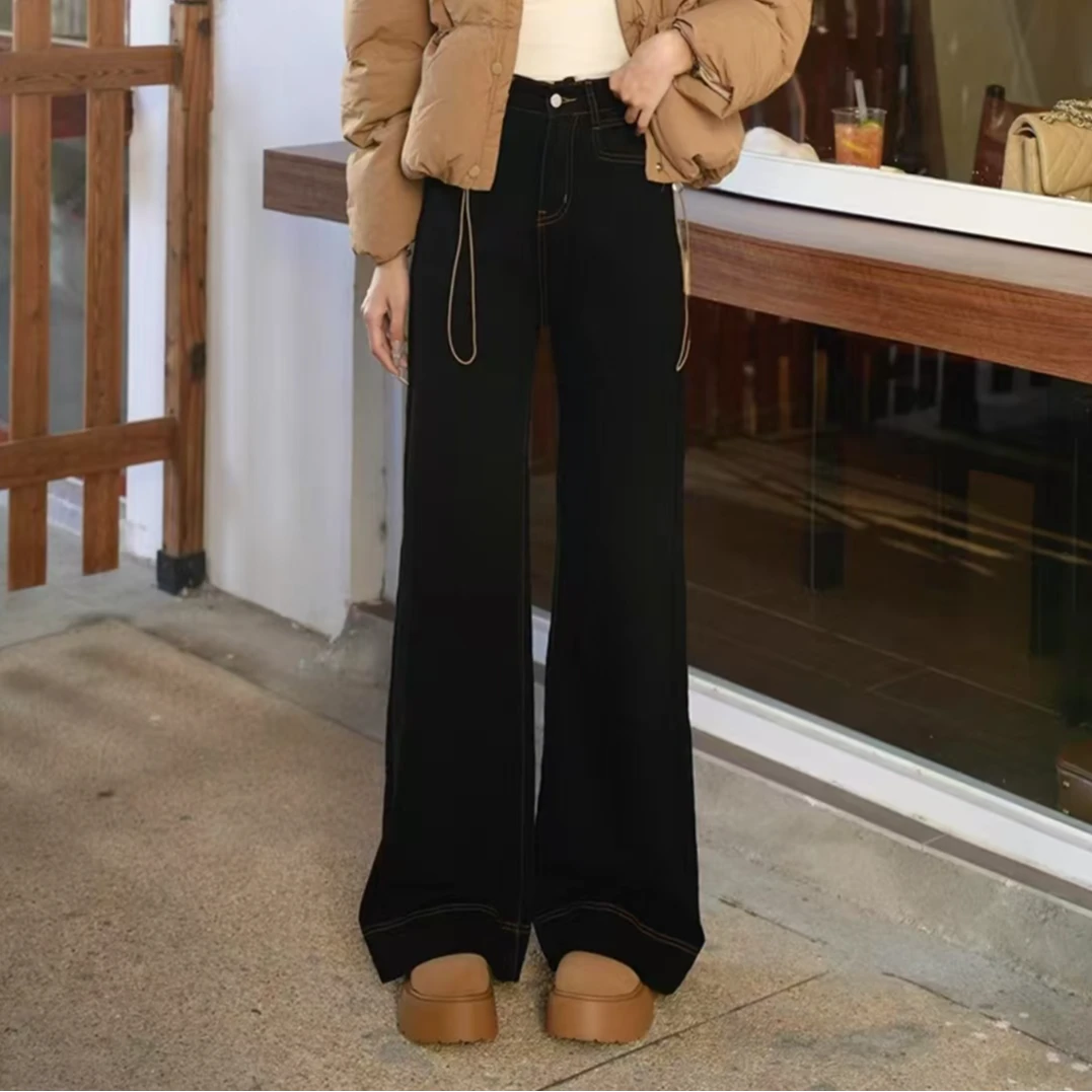 (软牛仔)冬季加绒加厚高腰窄版显瘦软料牛子裤百搭神裤1015