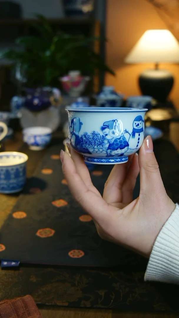 堆雪人 童子图 炉式杯