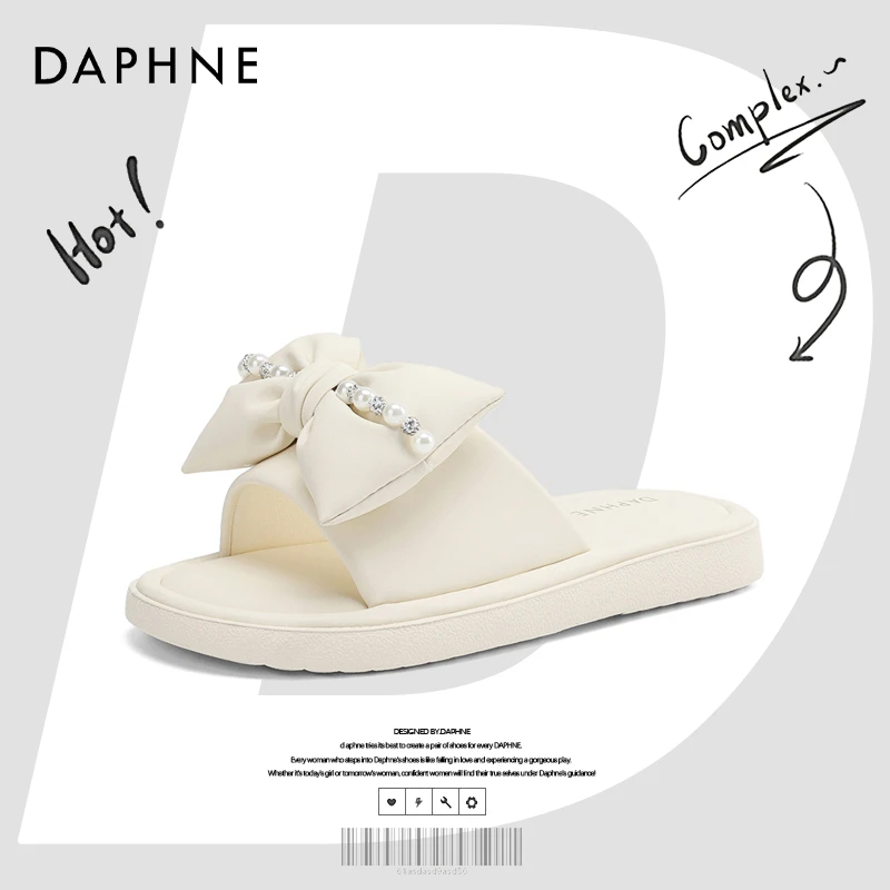 达芙妮网红爆款一字拖鞋女2025夏季外穿蝴蝶结平底配裙子沙滩拖鞋
