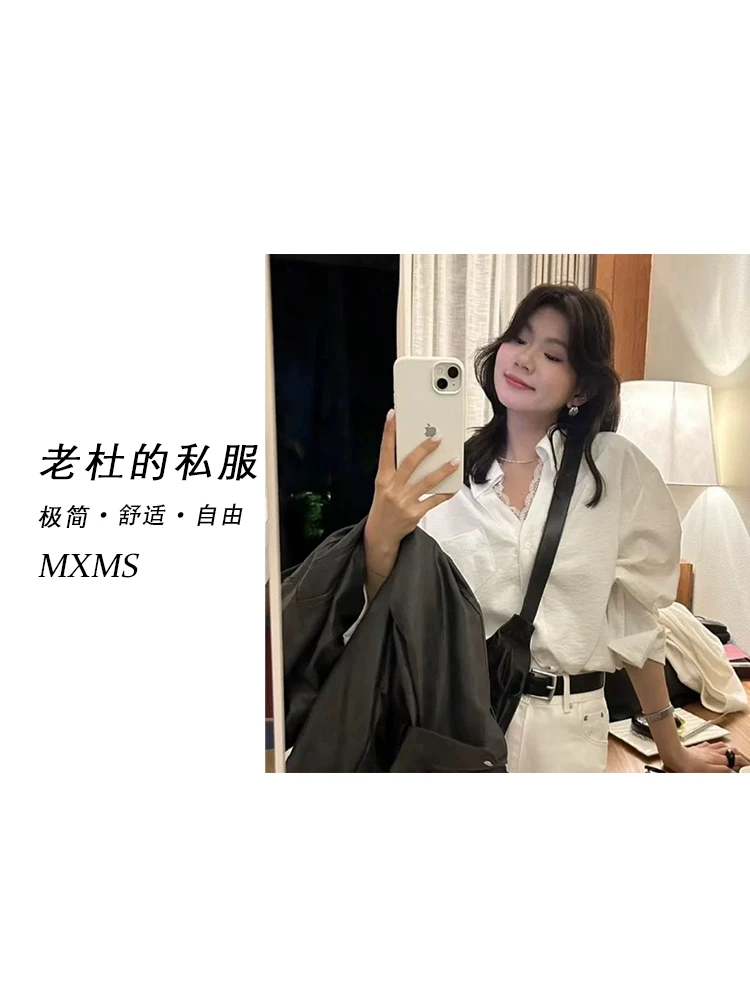 （麦欢尼）25927-“宝藏衣橱"韩系轻奢小清新休闲运动V领衬衫