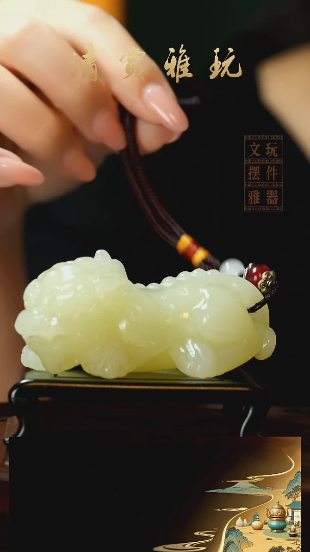 玉《吞金貔貅》手把件摆件