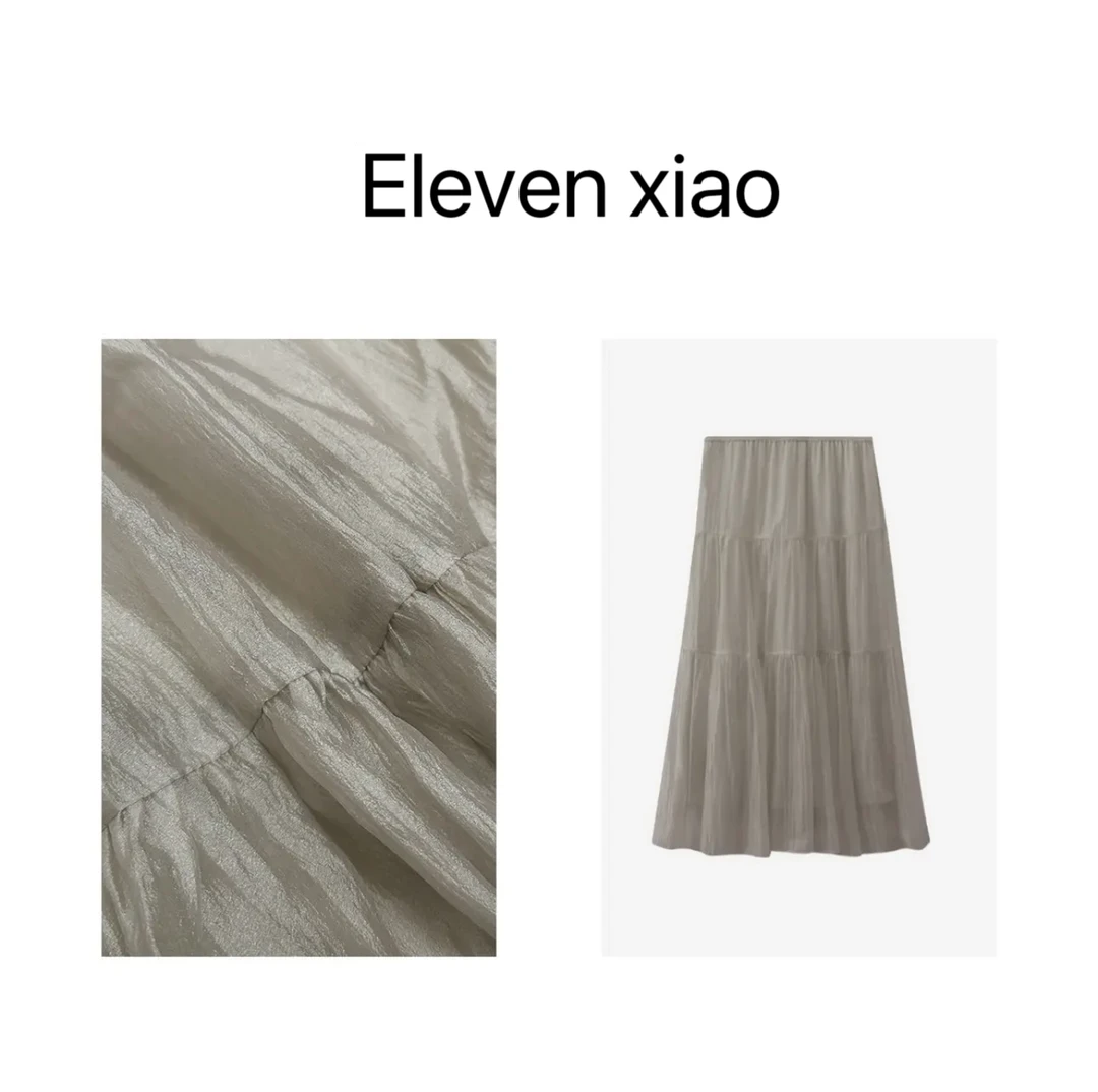 【Eleven xiao】 26RR5668简约小众柔纱半裙A字夏季松紧腰中长款