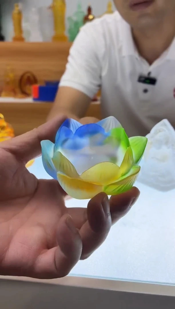 琉璃手工艺品莲花烛台彩色7公分