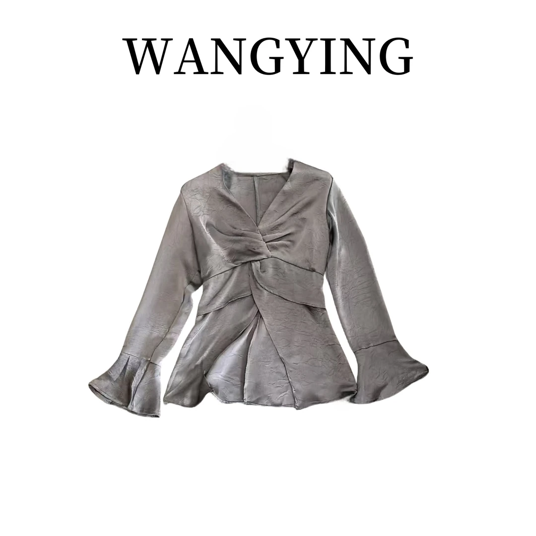 莹莹红人馆【XIAOYU】时尚气质百搭绑结喇叭袖上衣70861826